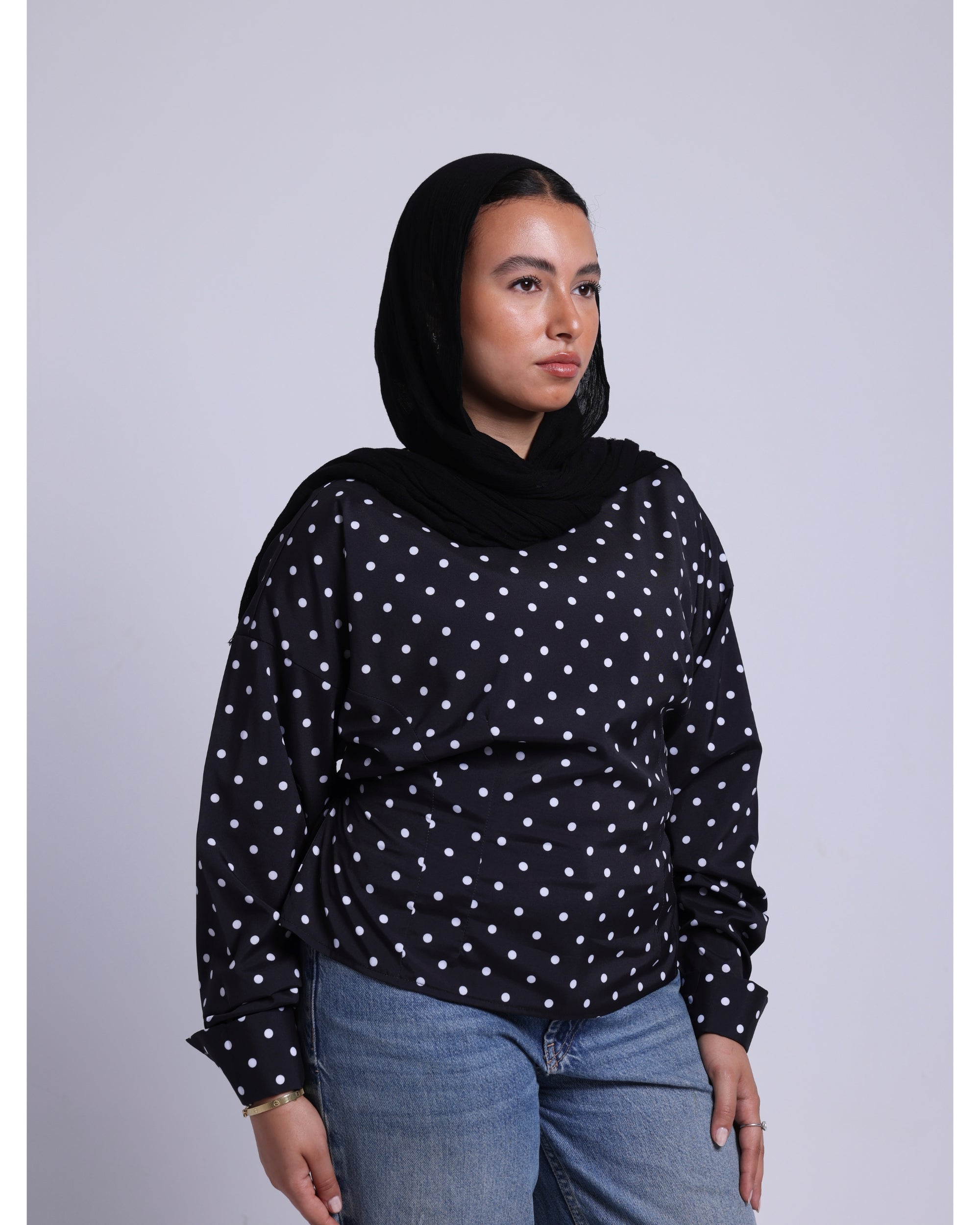 polka dots blouse in balck