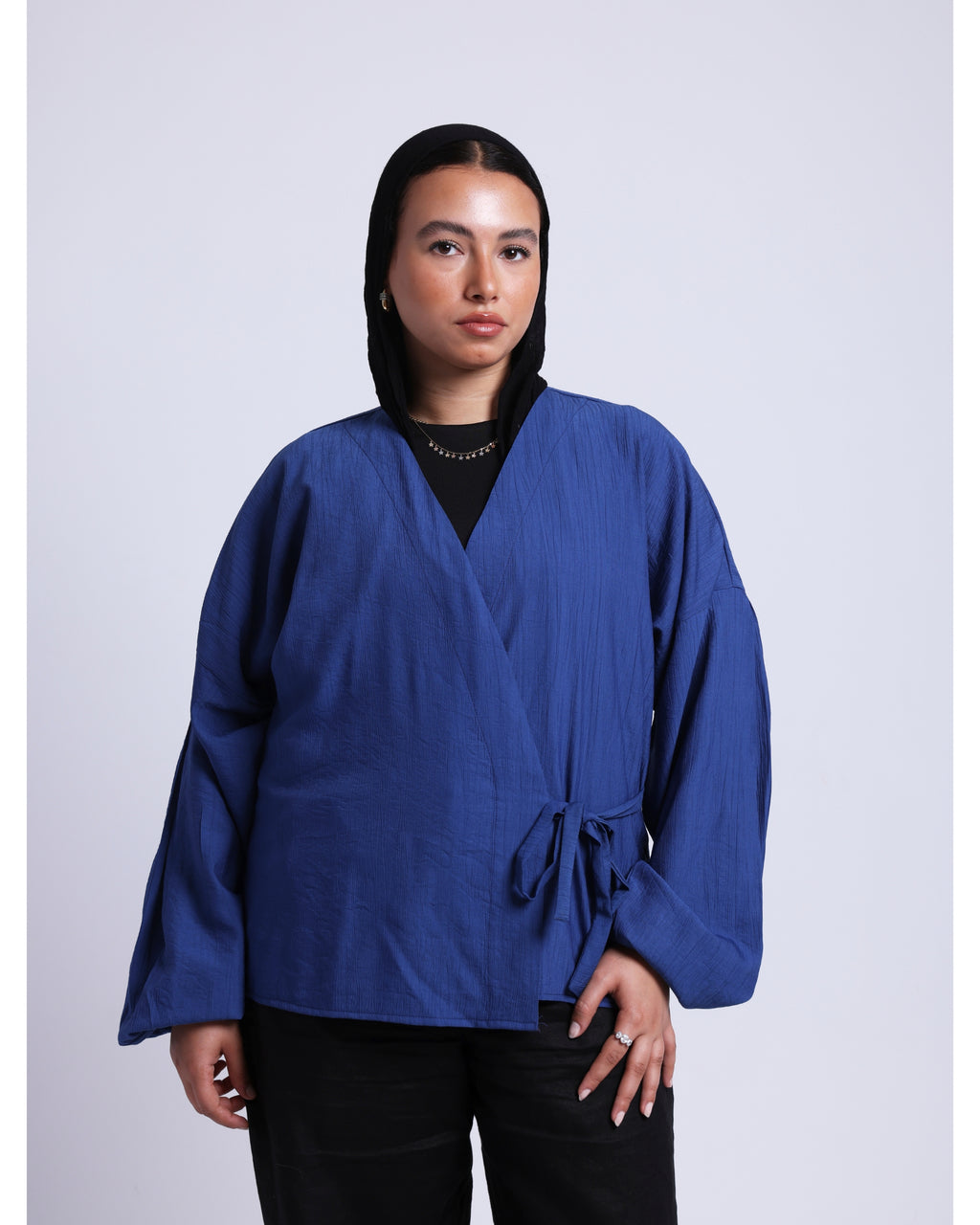wrapped blouse in blue