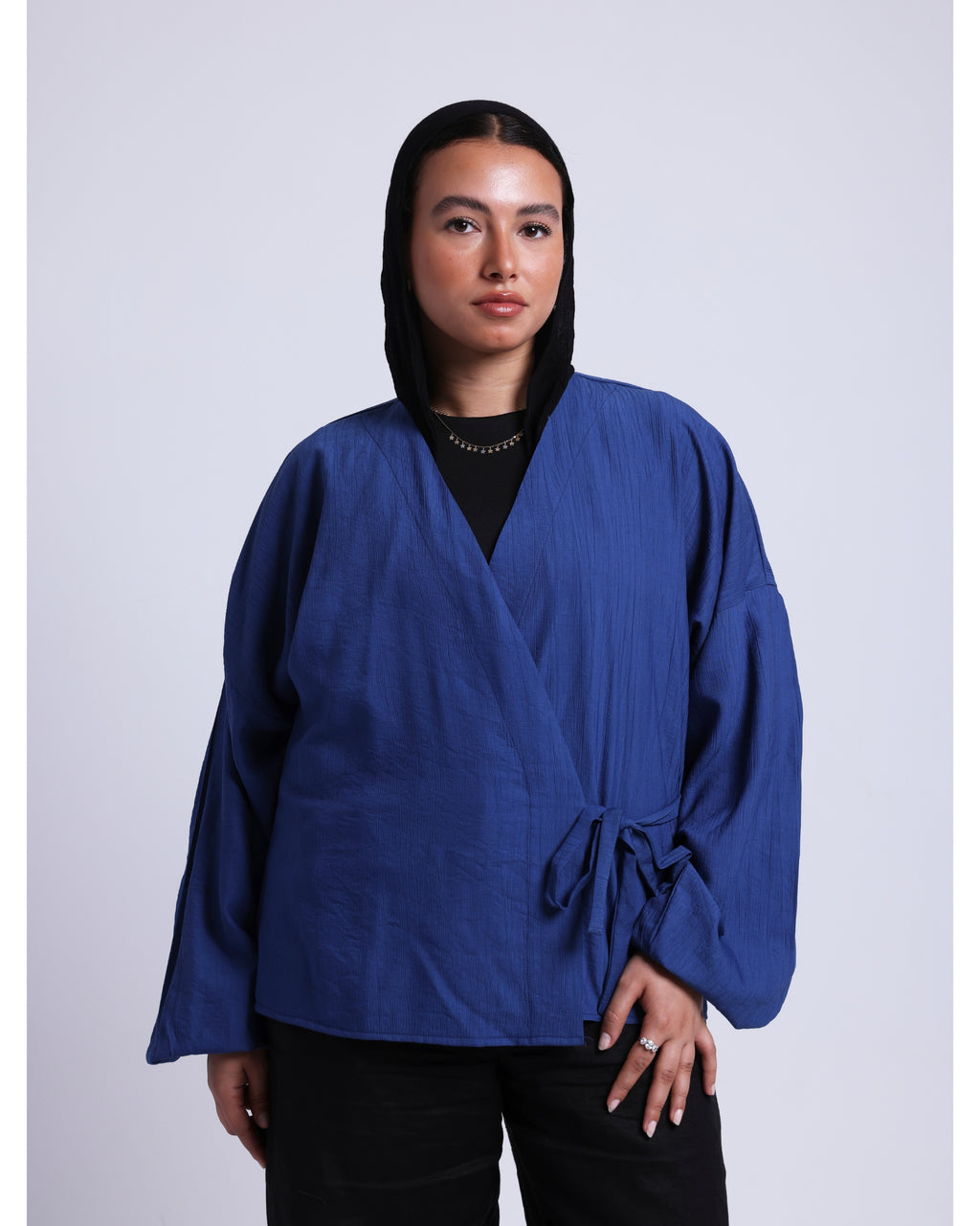 wrapped blouse in blue