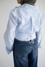 the Contour Button Up  In Blue stripes