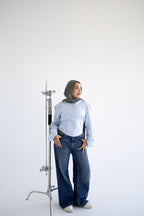 the Contour Button Up  In Blue stripes