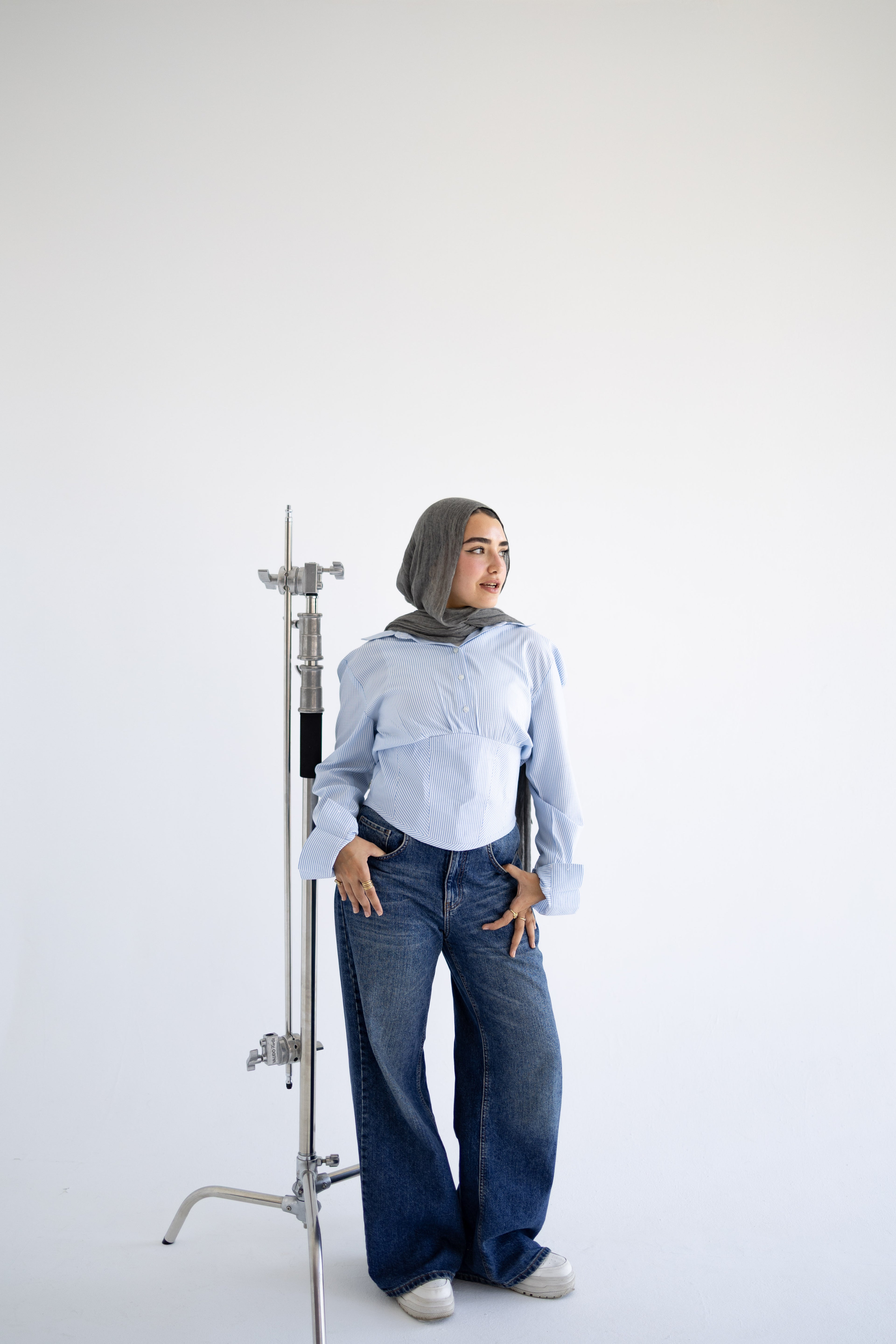 the Contour Button Up  In Blue stripes
