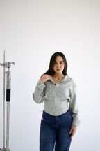 The Contour Button Up In Olive Stripes