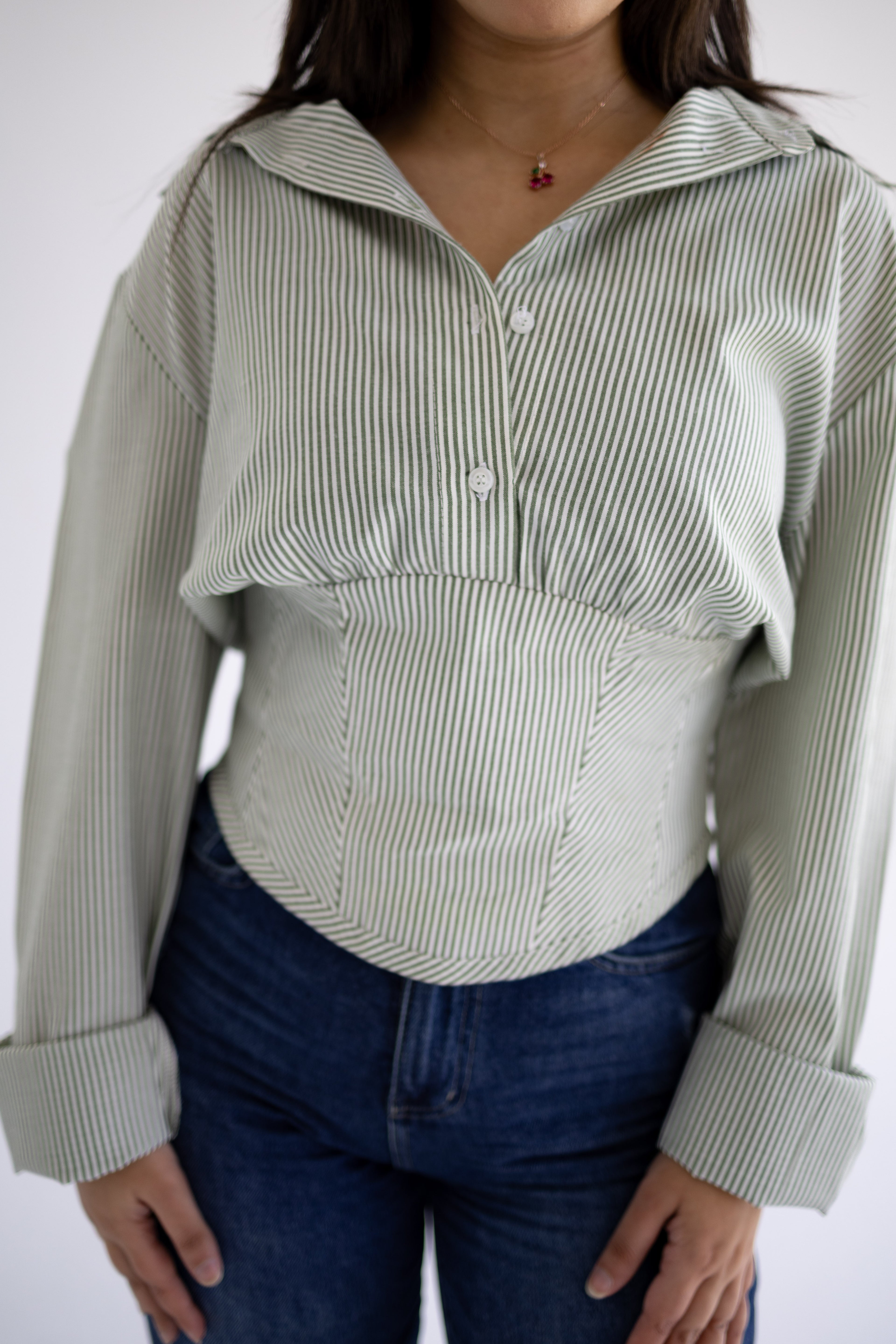 The Contour Button Up In Olive Stripes