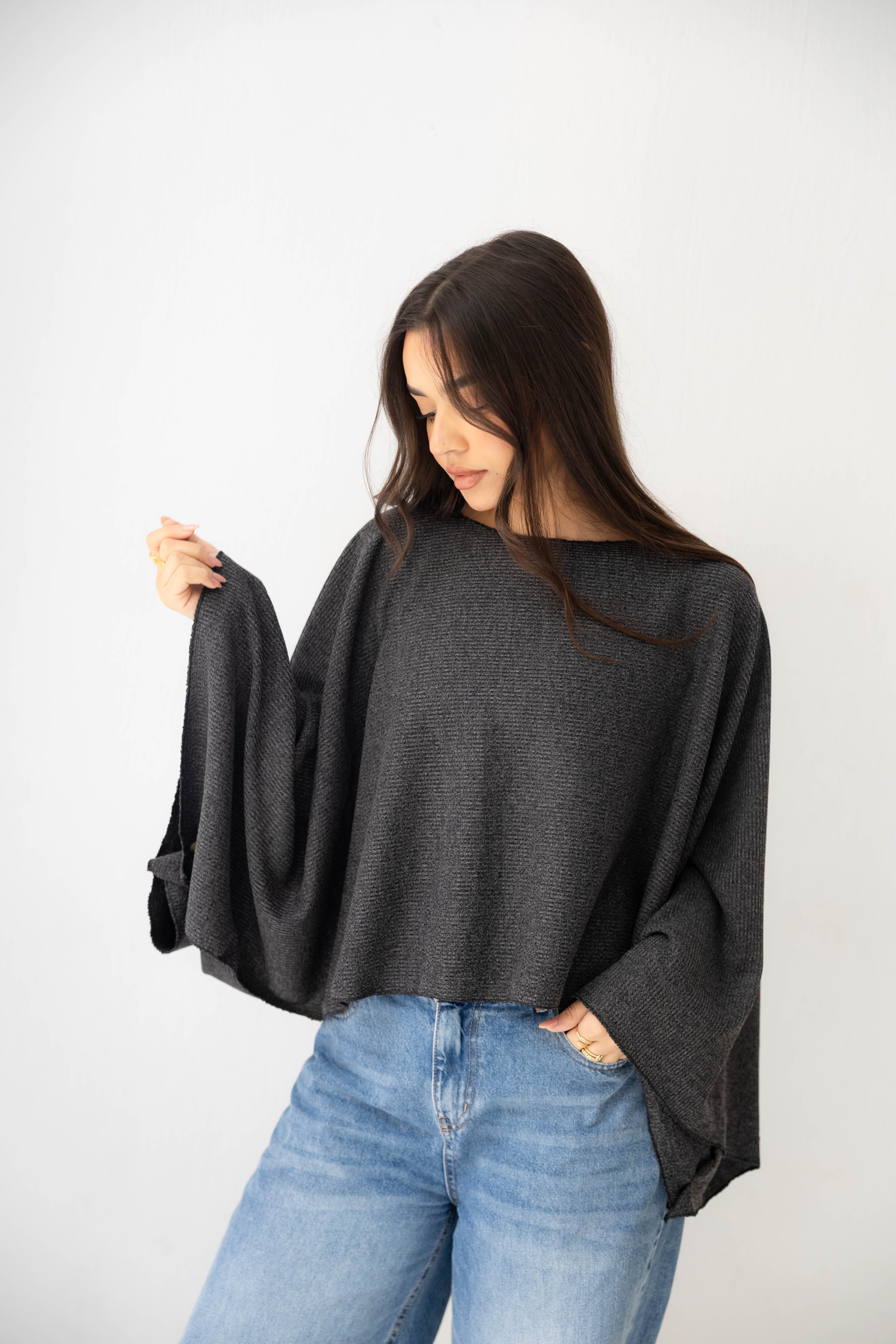 The Iconic Knit Cape in bluish grey