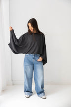 The Iconic Knit Cape in bluish grey