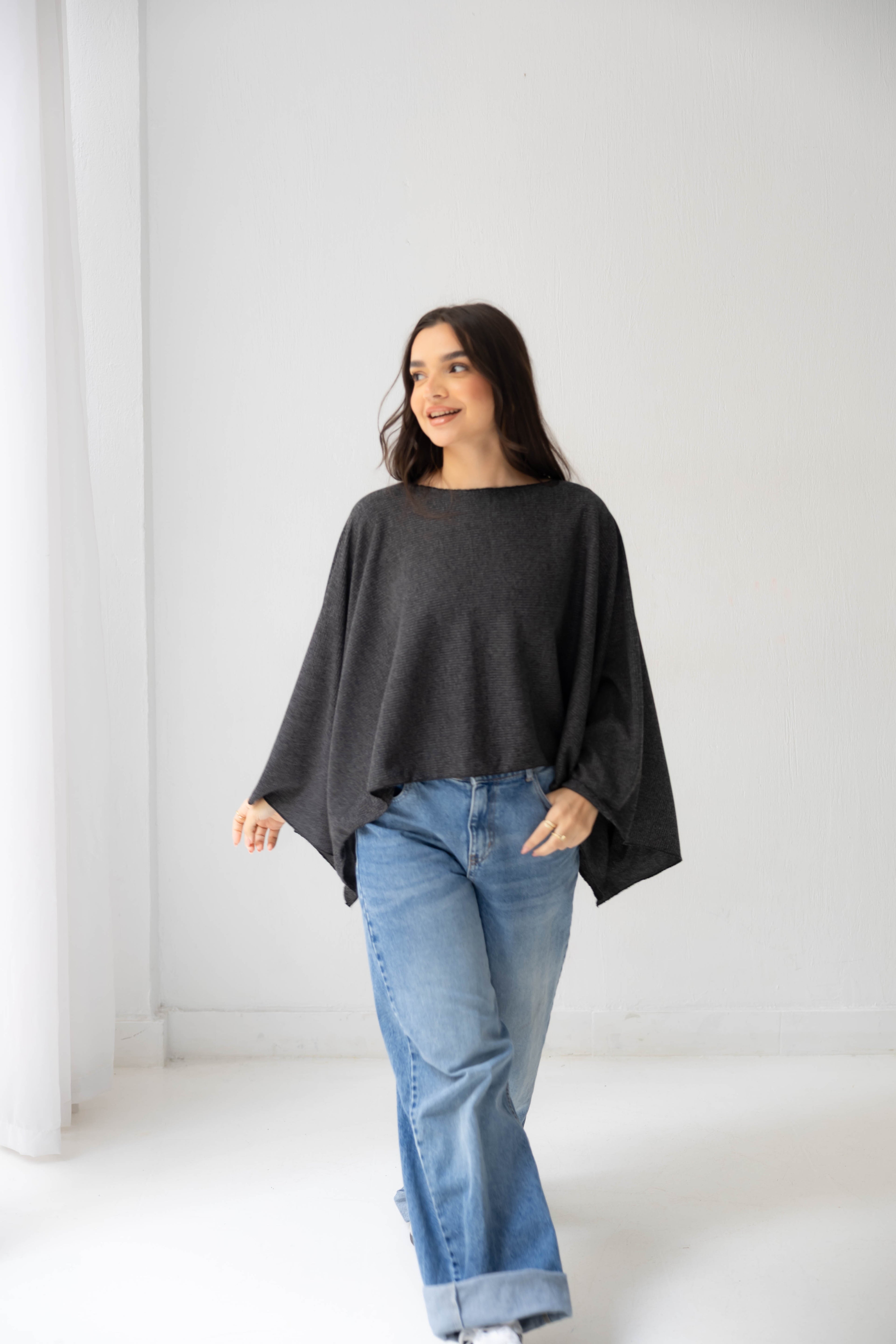 The Iconic Knit Cape in bluish grey