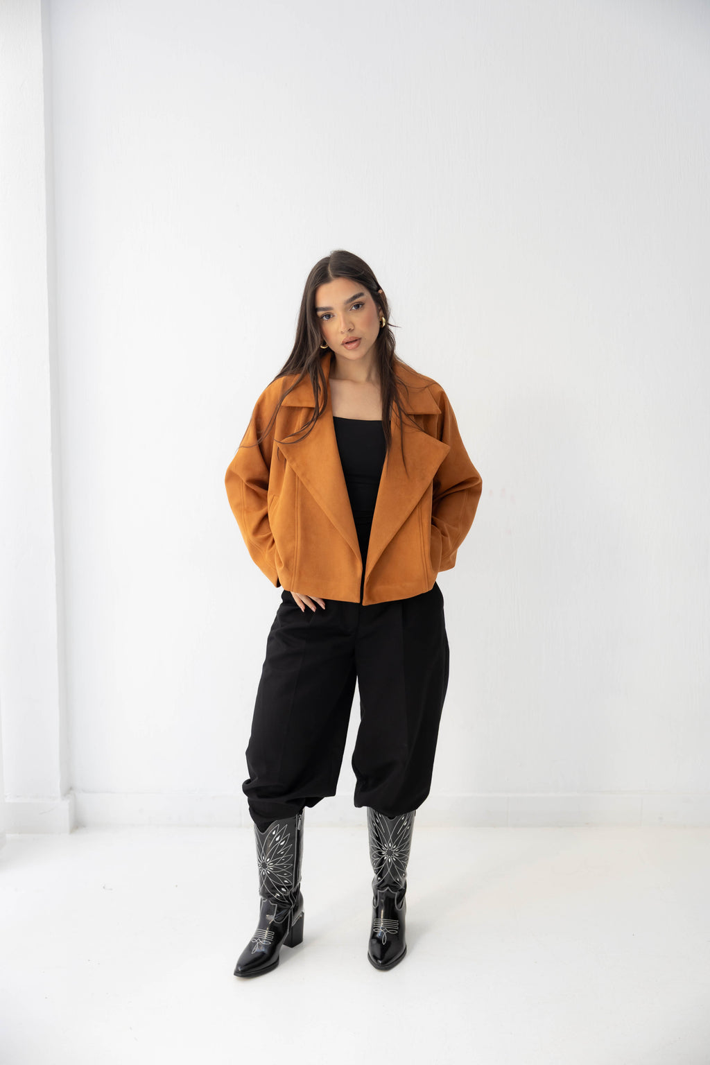 camel Suede Drape Jacket