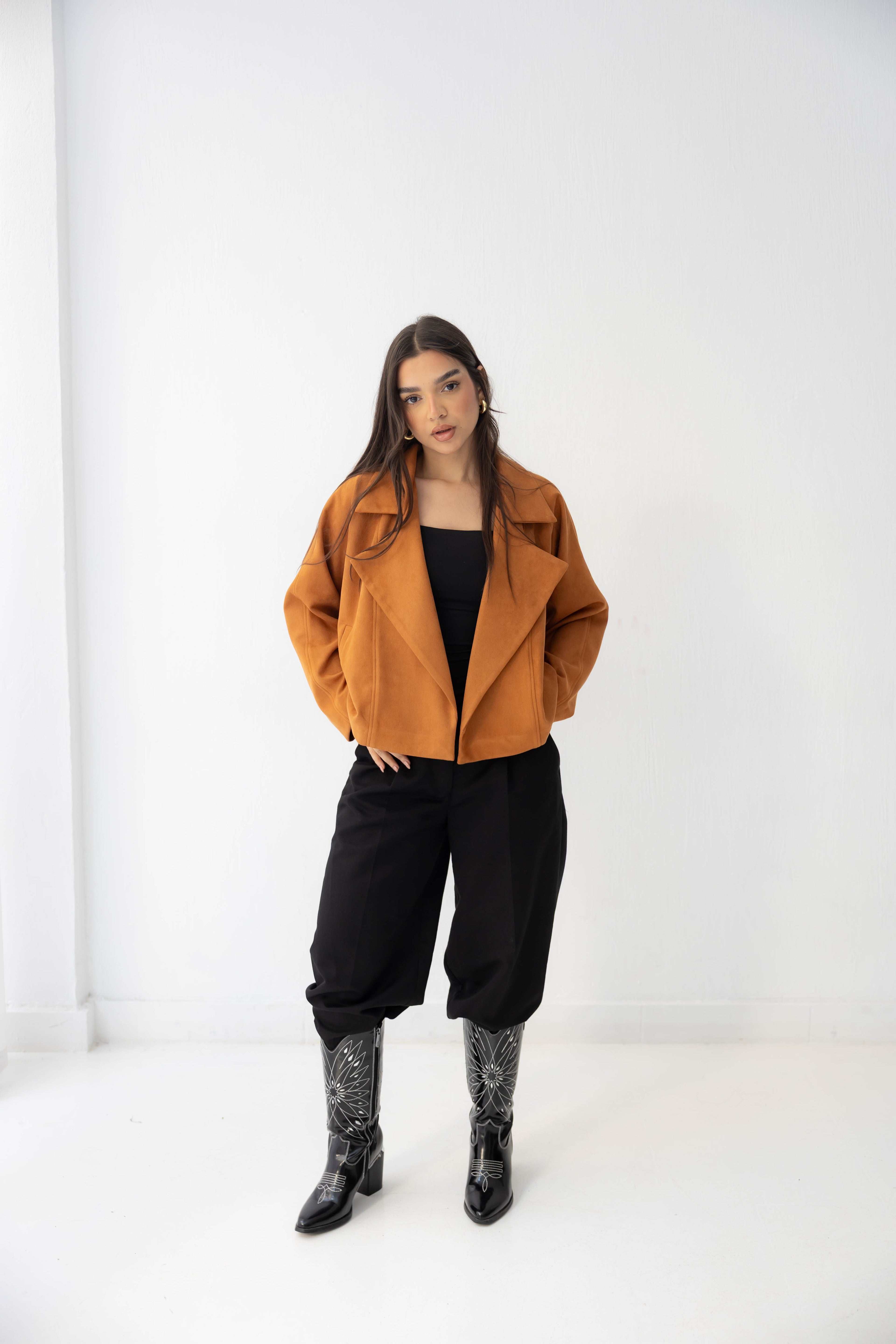 camel Suede Drape Jacket