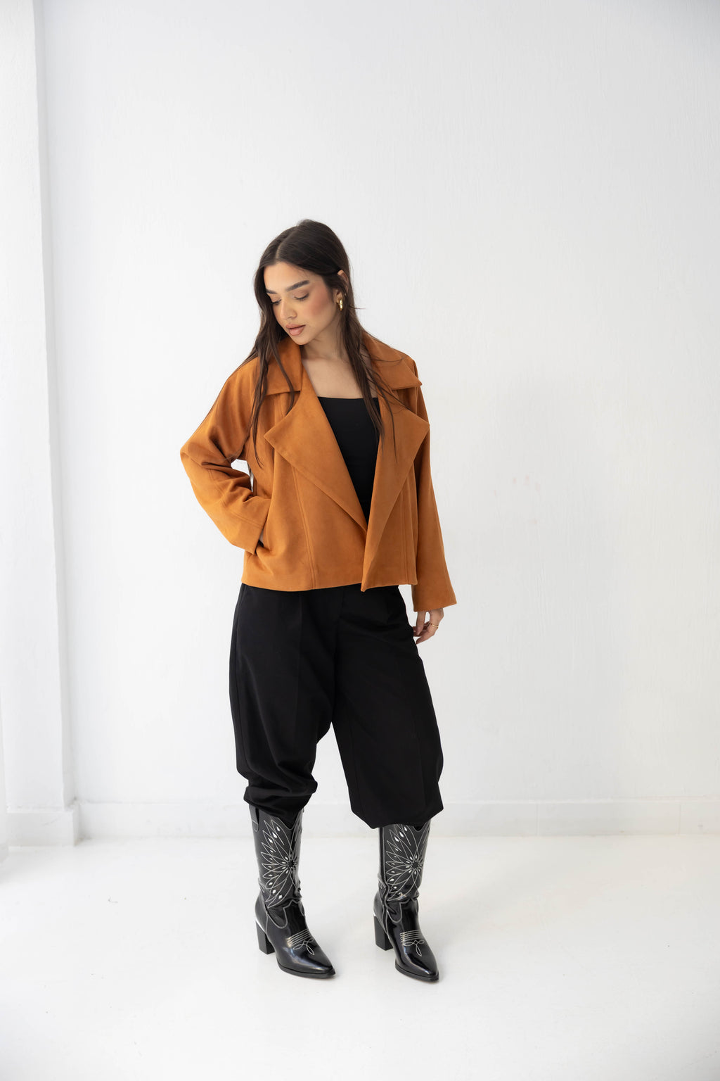 camel Suede Drape Jacket