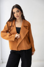 camel Suede Drape Jacket