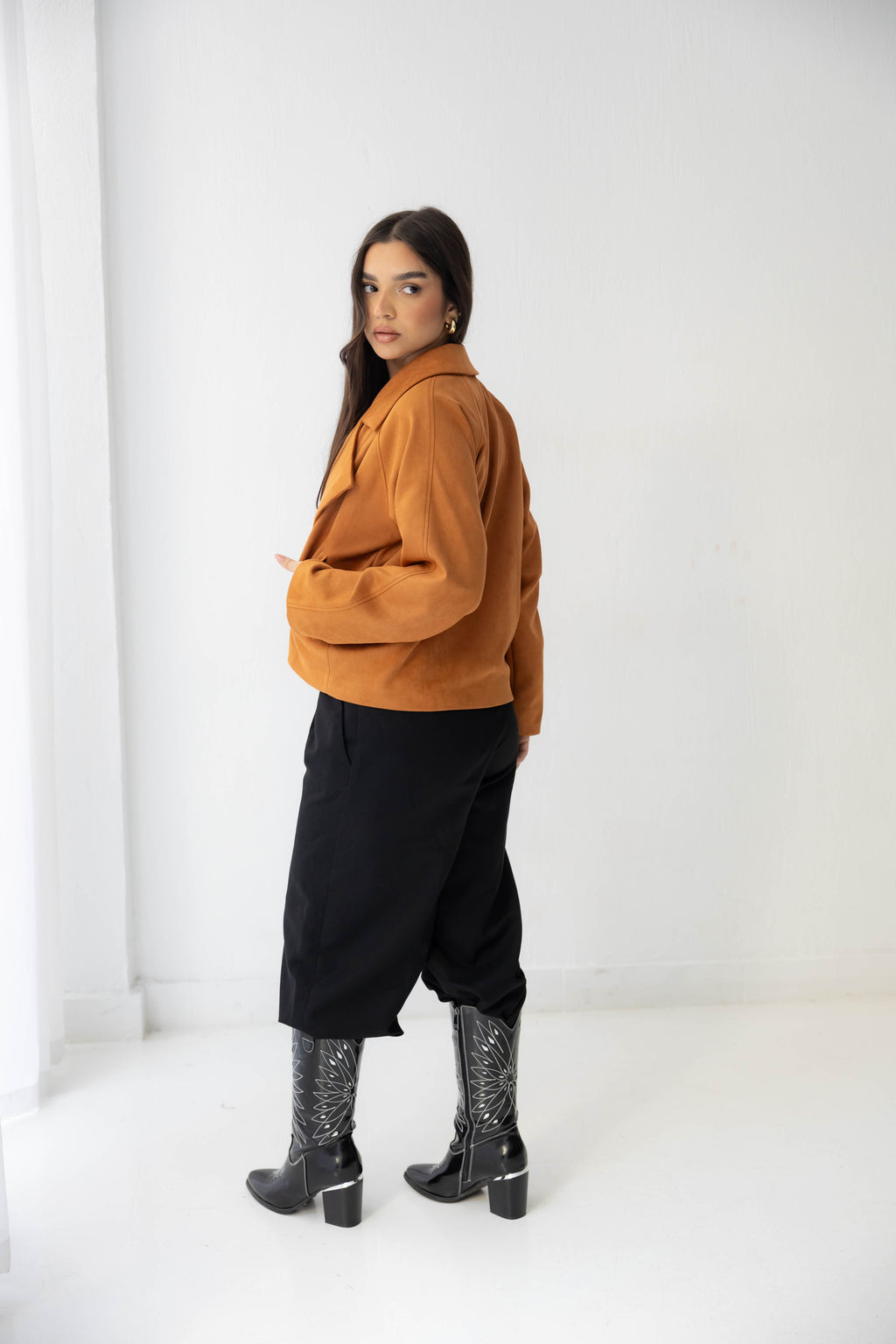 camel Suede Drape Jacket