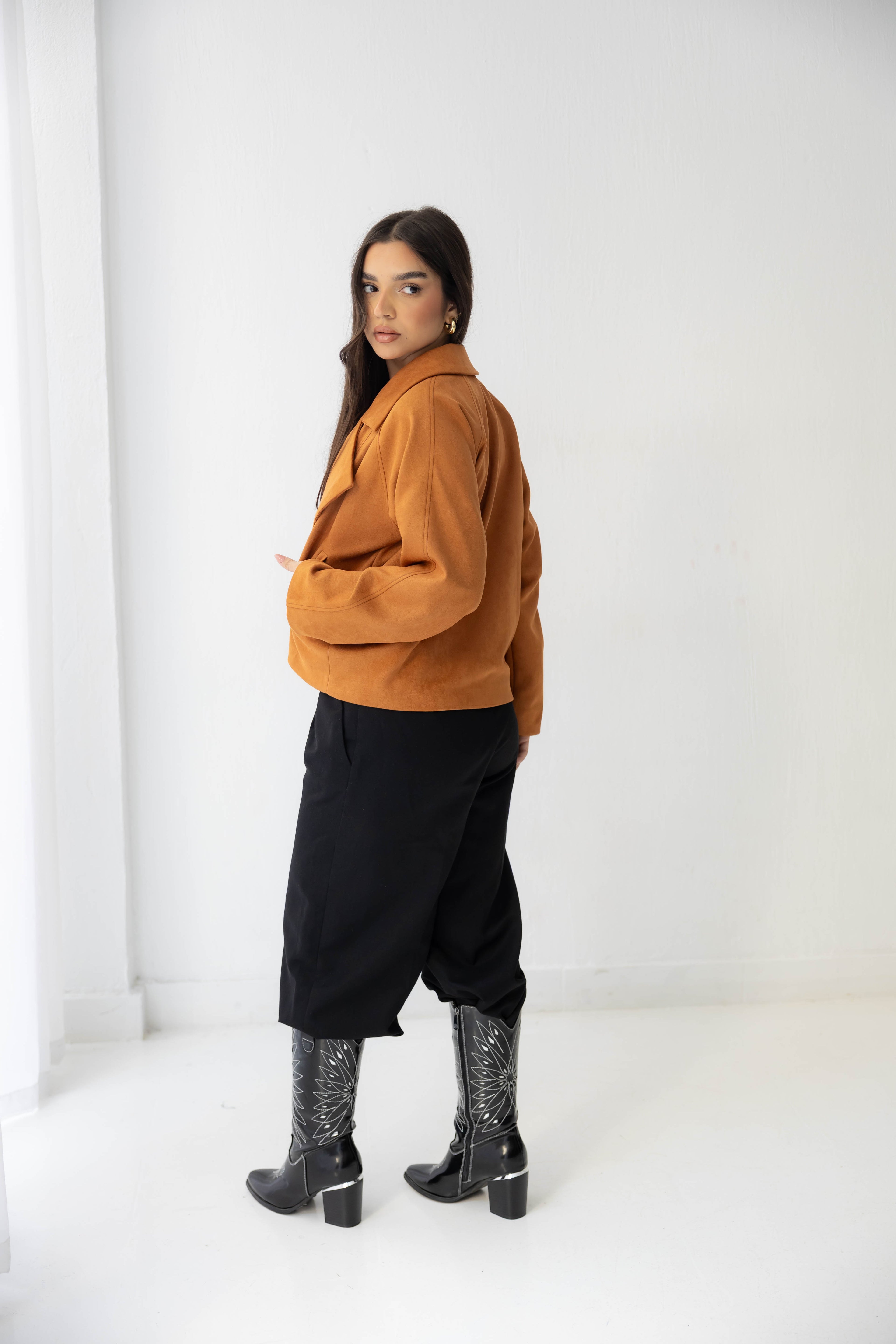 camel Suede Drape Jacket