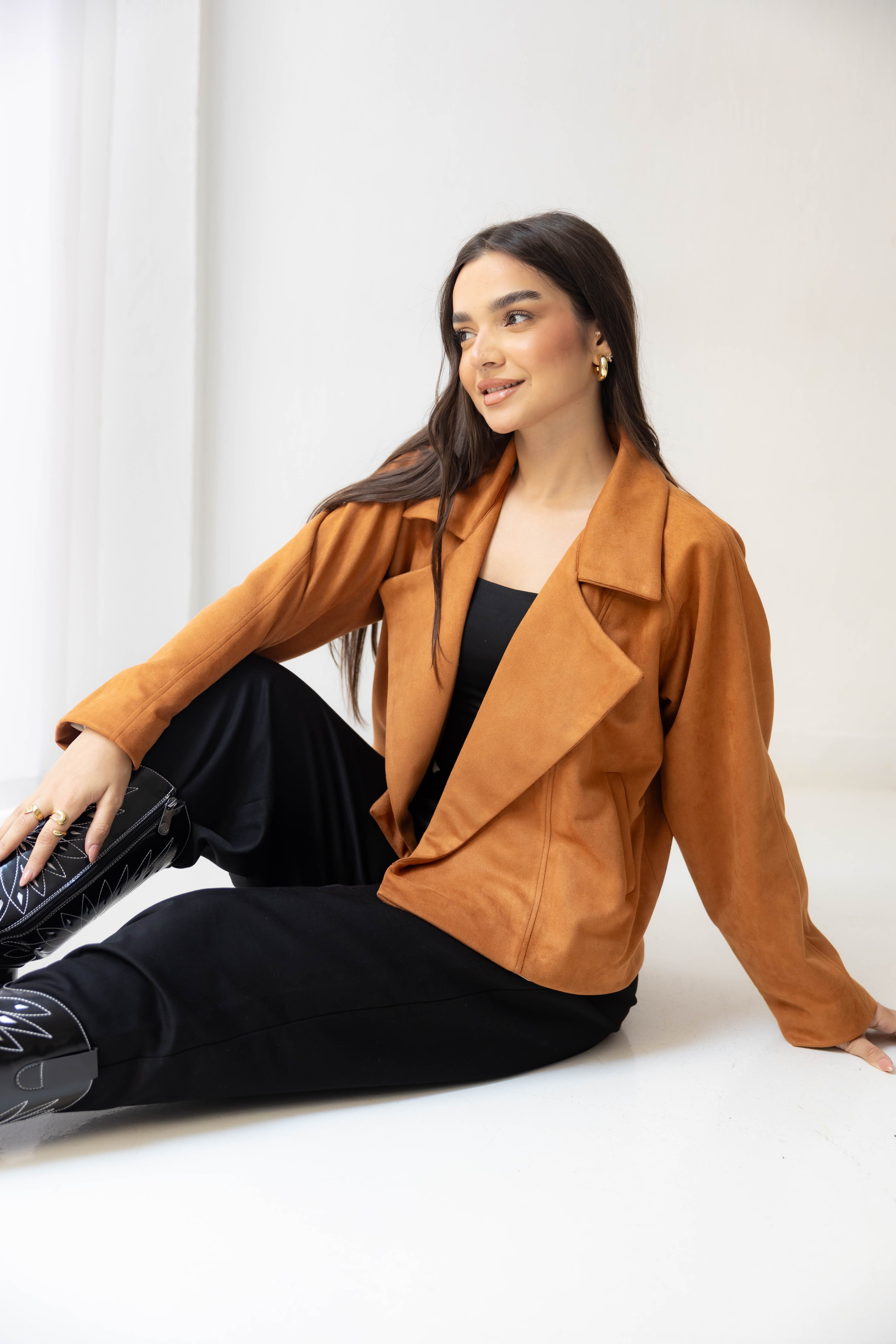 camel Suede Drape Jacket