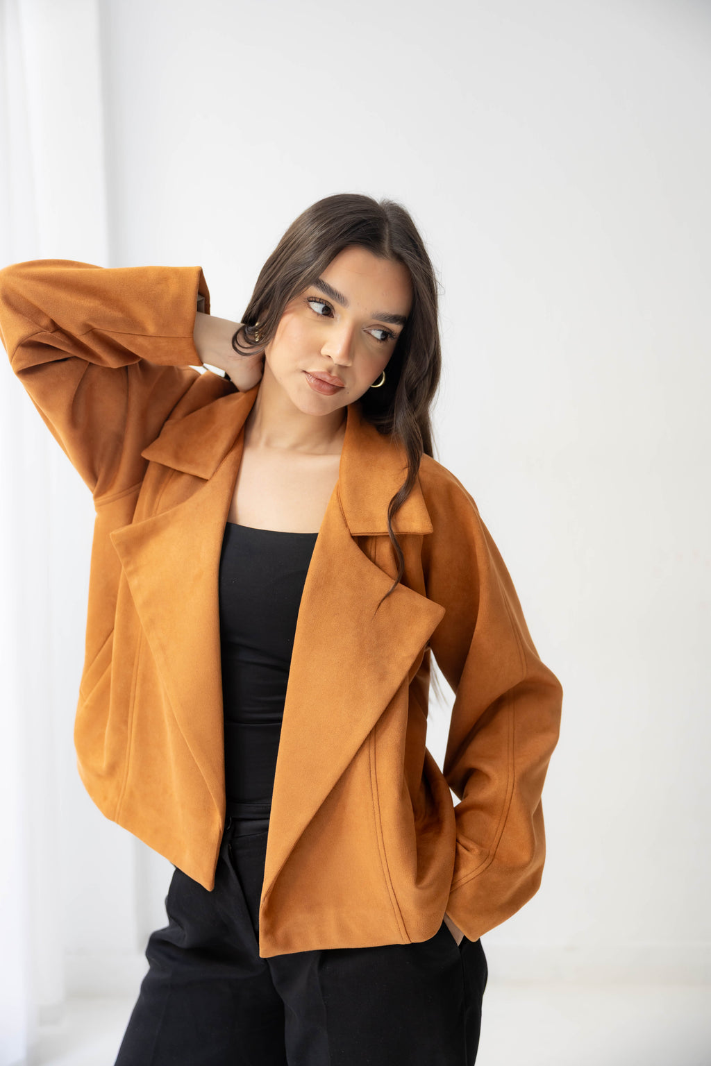 camel Suede Drape Jacket