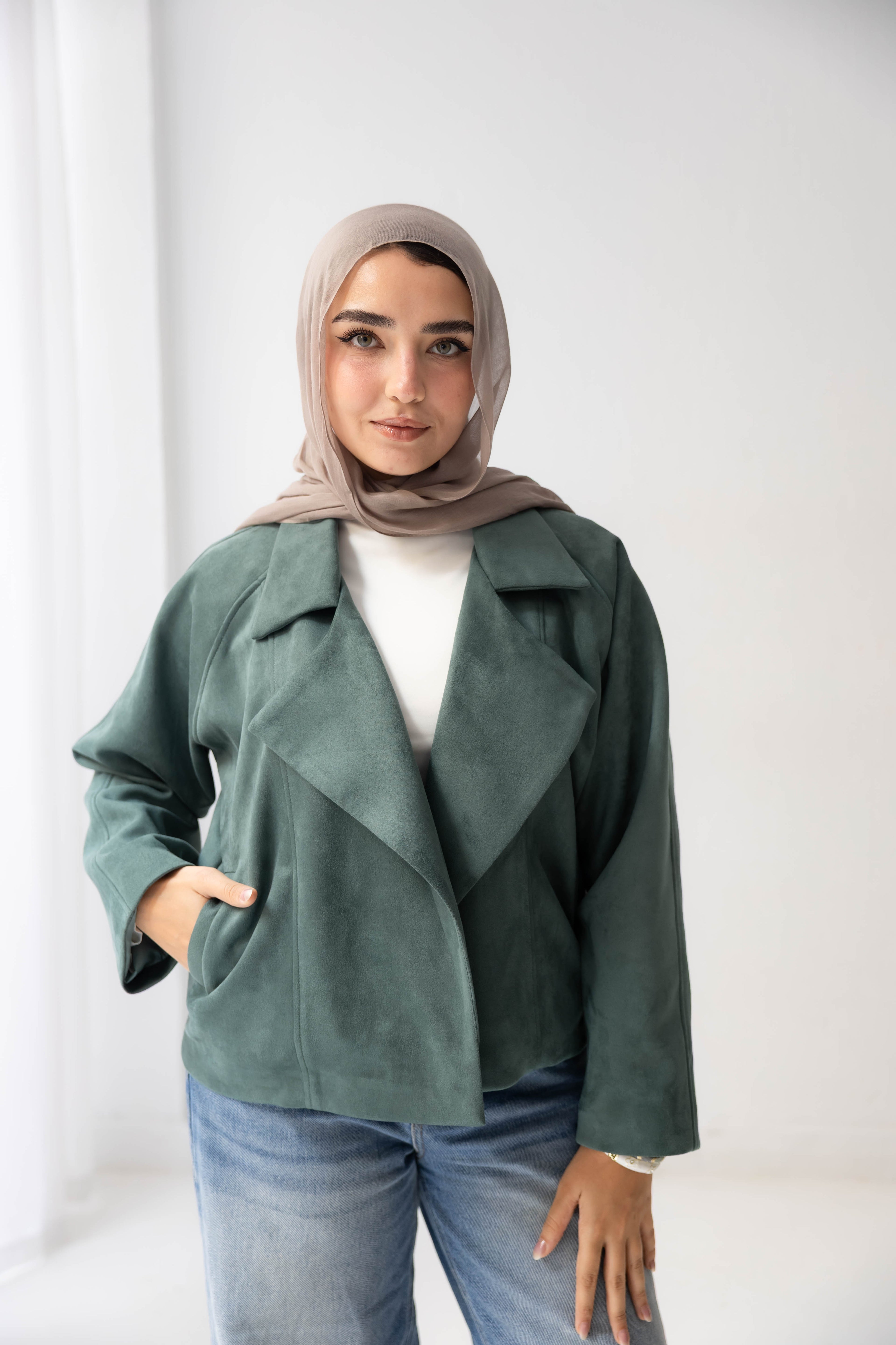 mint green suede jacket