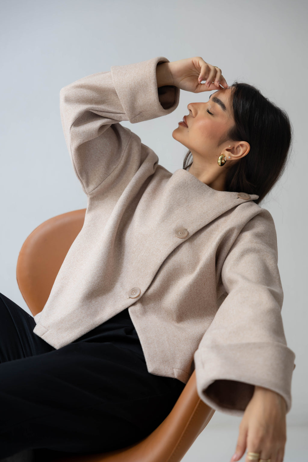 Nova Asymmetric Short Coat in beige