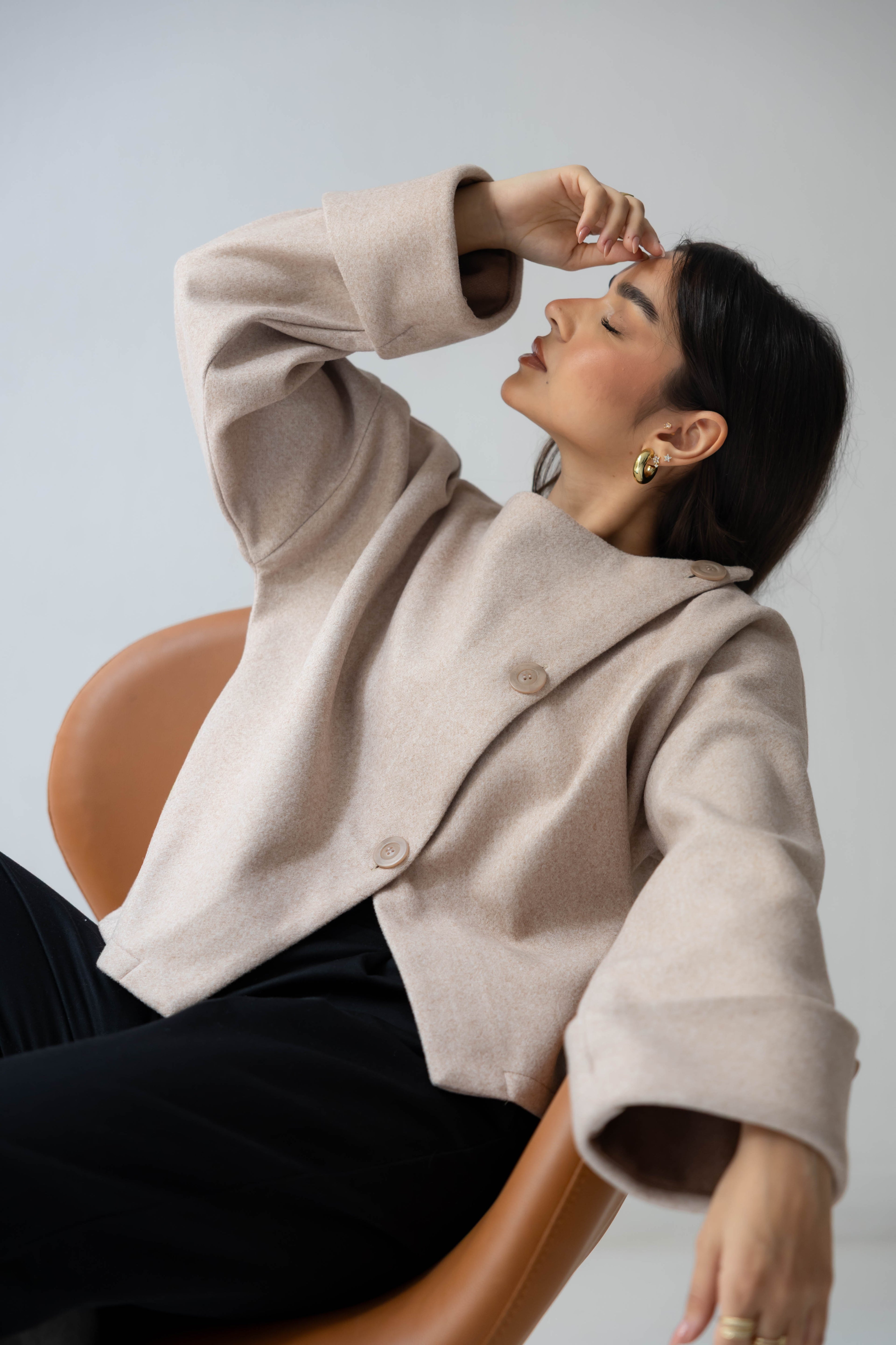 Nova Asymmetric Short Coat in beige