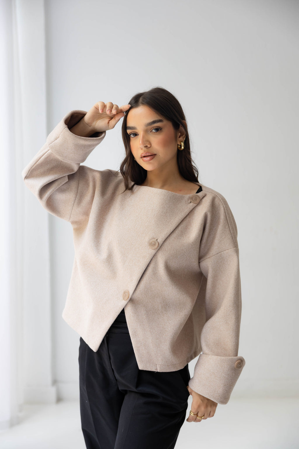 Nova Asymmetric Short Coat in beige