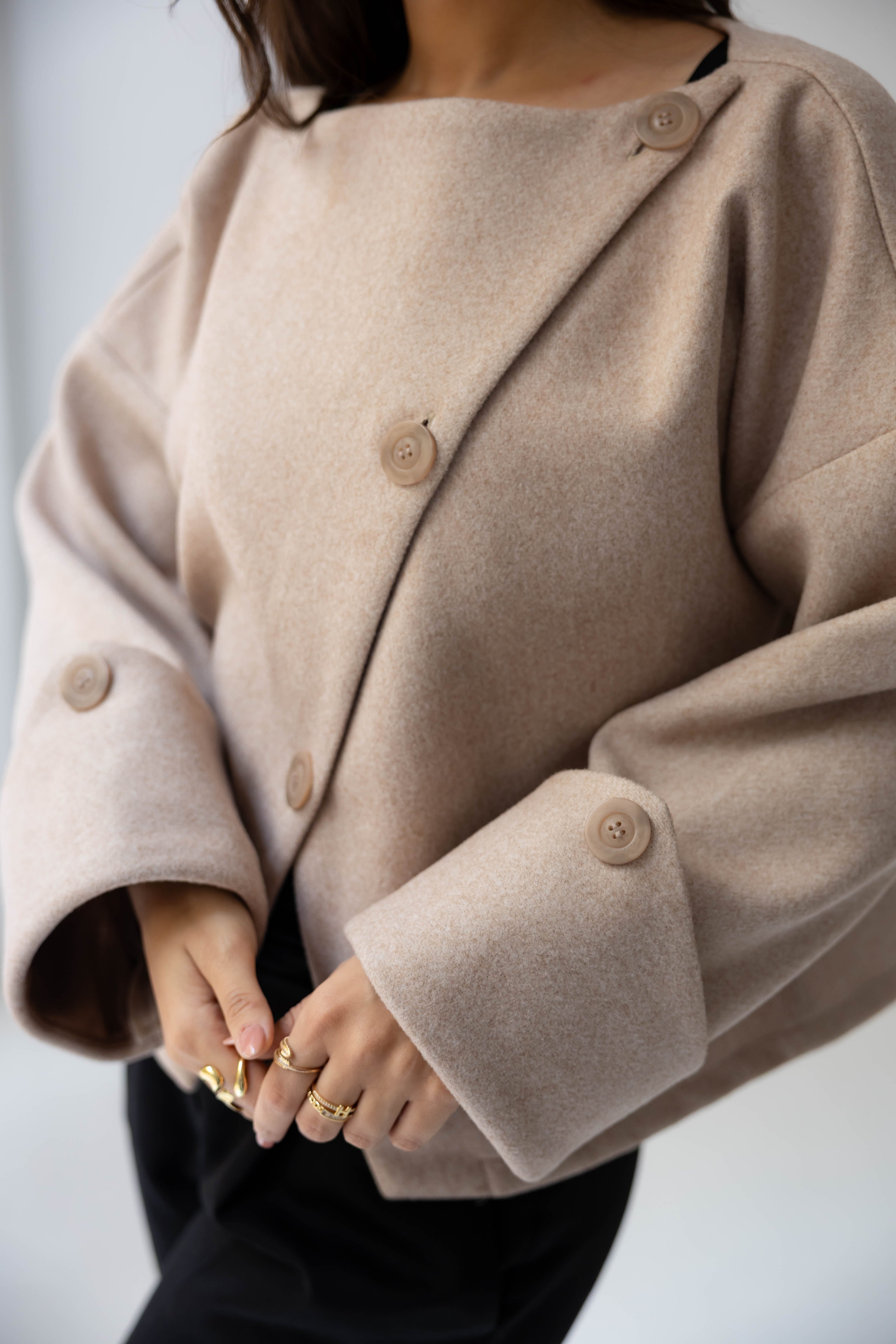 Nova Asymmetric Short Coat in beige