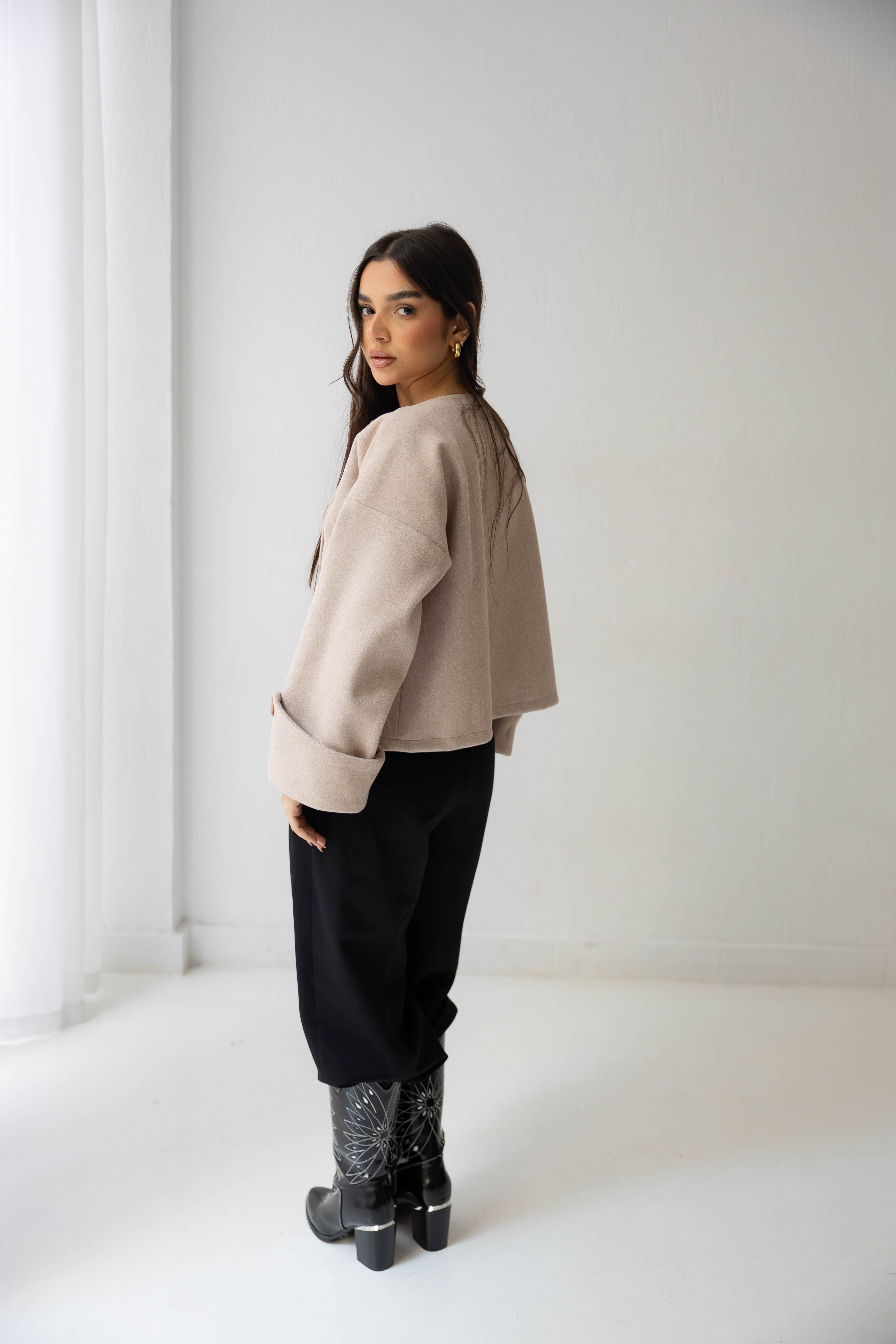 Nova Asymmetric Short Coat in beige