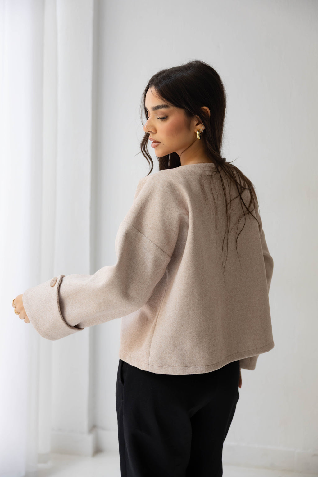 Nova Asymmetric Short Coat in beige