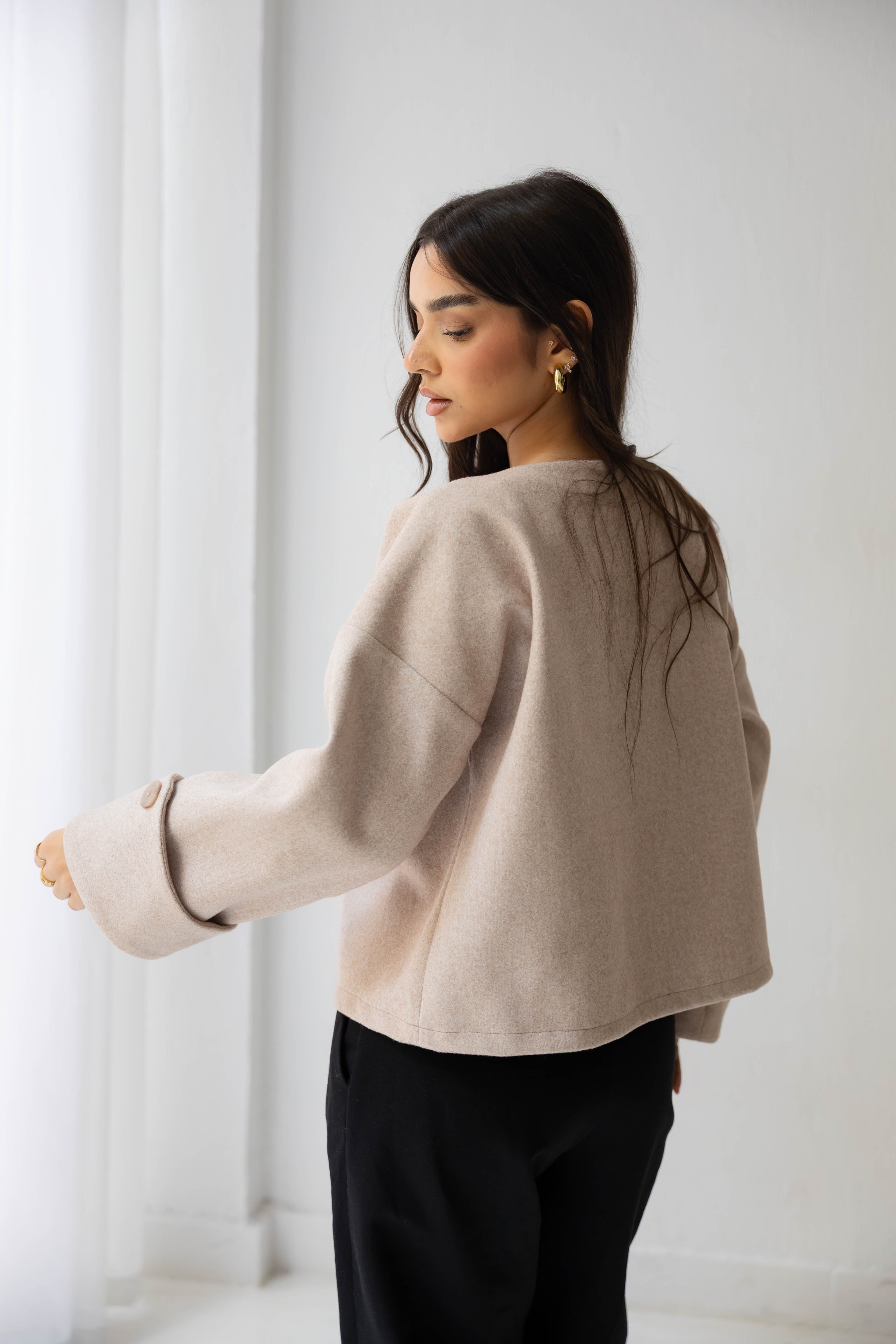 Nova Asymmetric Short Coat in beige