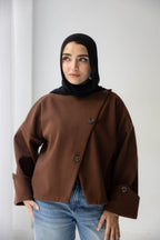 Nova asymmetric short coat in brown