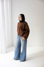 Nova asymmetric short coat in brown