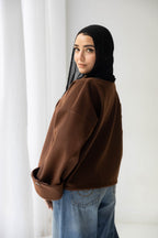 Nova asymmetric short coat in brown