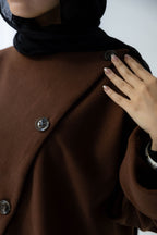 Nova asymmetric short coat in brown