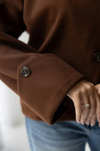 Nova asymmetric short coat in brown