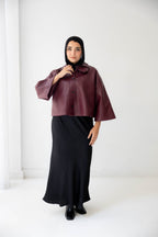 Eden Wide-Sleeve Leather Jacket in burgundy