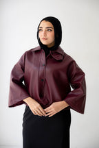 Eden Wide-Sleeve Leather Jacket in burgundy