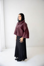 Eden Wide-Sleeve Leather Jacket in burgundy