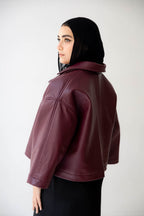 Eden Wide-Sleeve Leather Jacket in burgundy