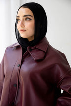 Eden Wide-Sleeve Leather Jacket in burgundy