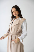 Suede longline sleeveless coat in beige
