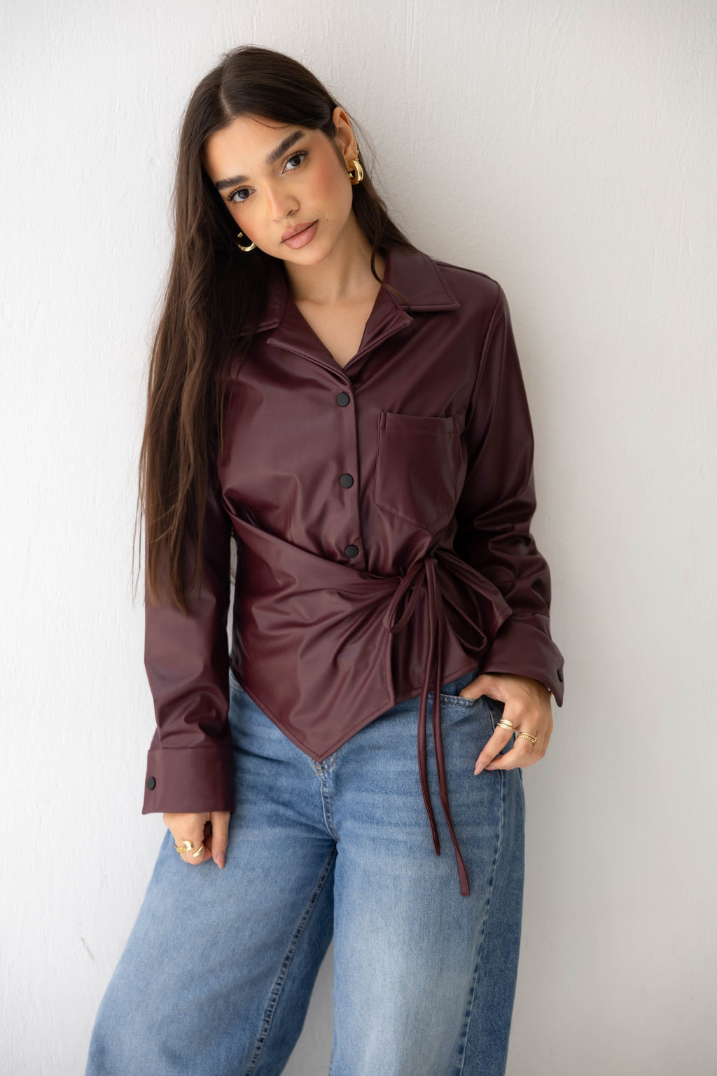 Wrap Leather Shirt burgundy