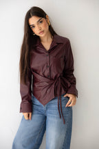 Wrap Leather Shirt burgundy