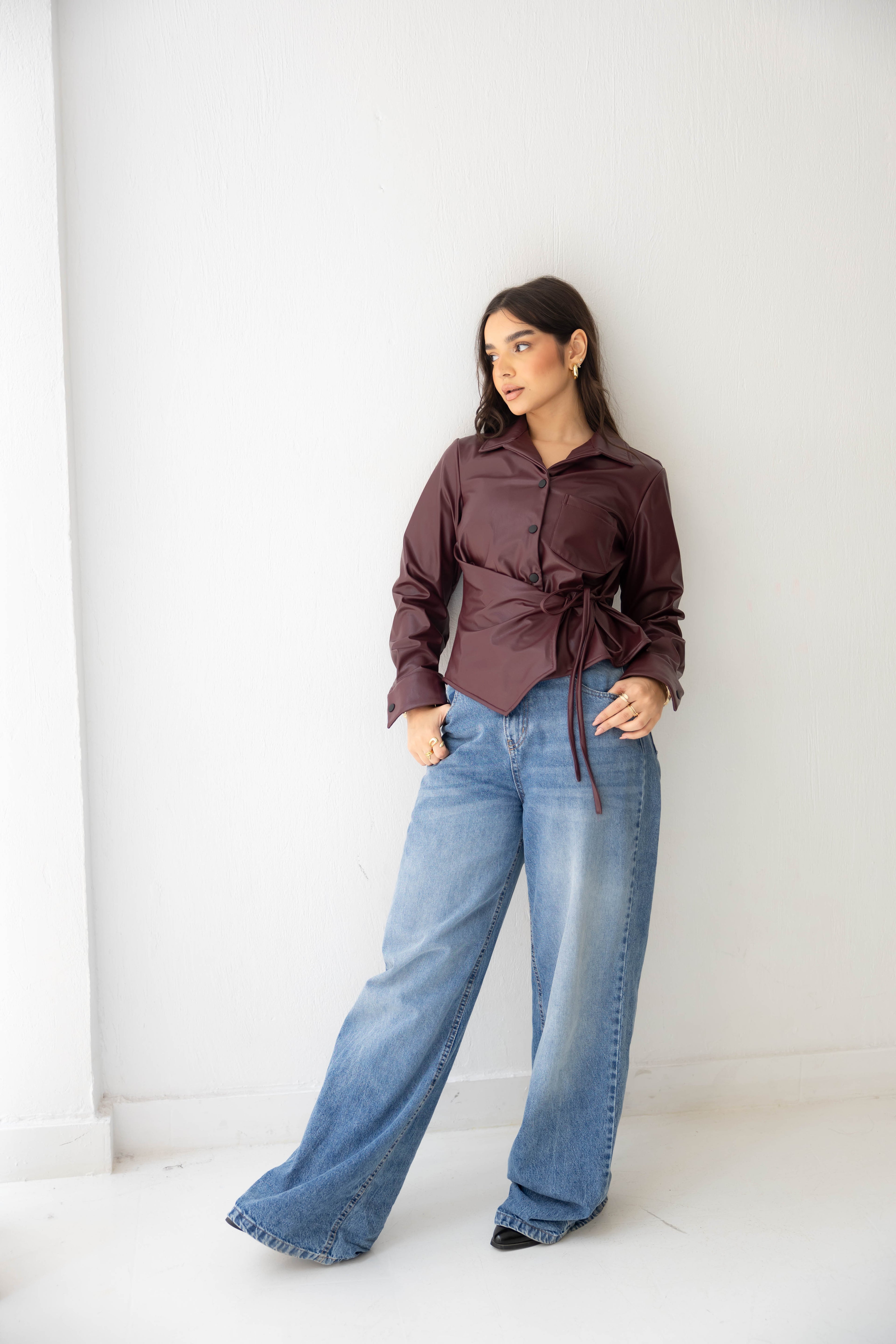 Wrap Leather Shirt burgundy
