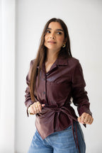 Wrap Leather Shirt burgundy