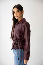 Wrap Leather Shirt burgundy