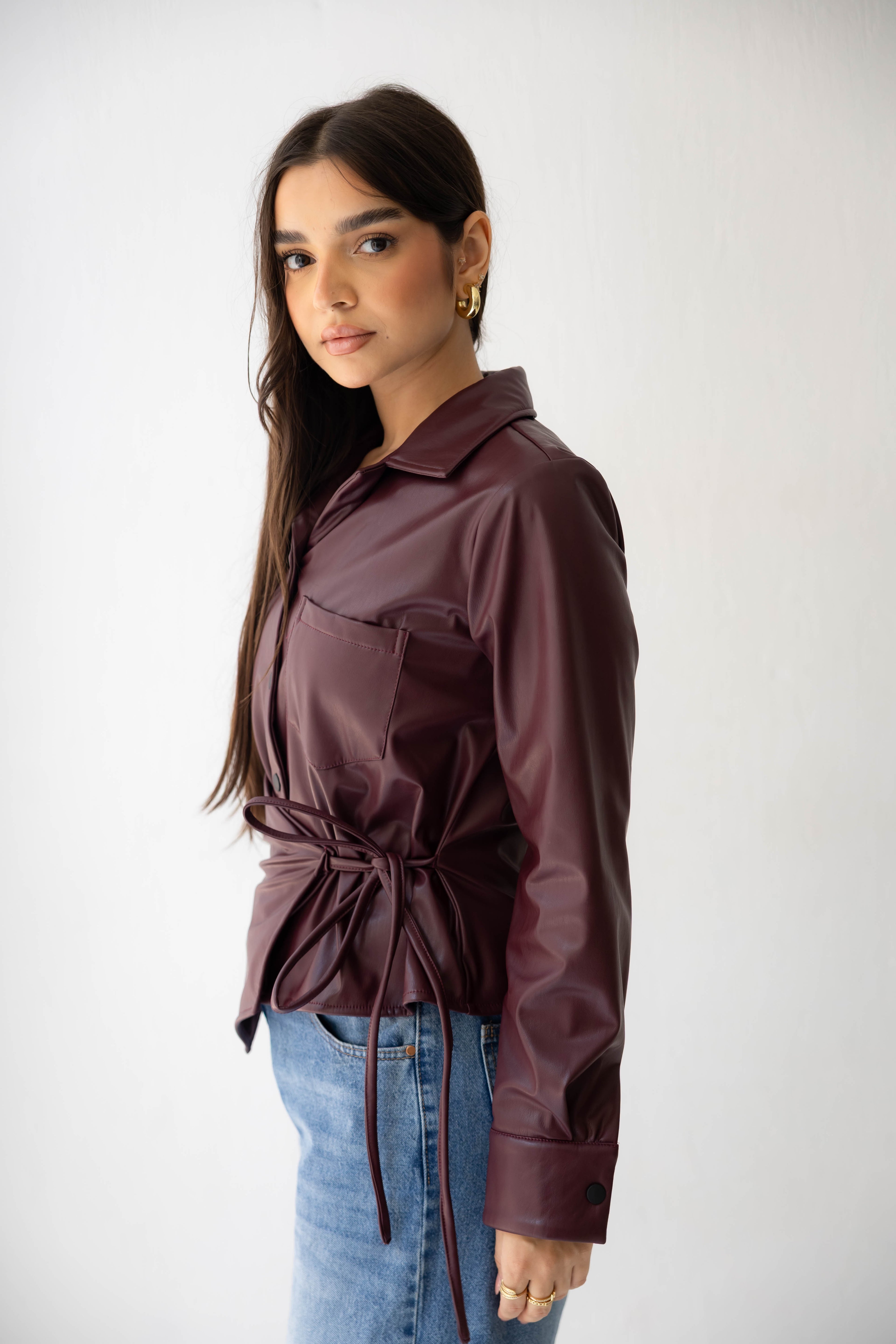 Wrap Leather Shirt burgundy
