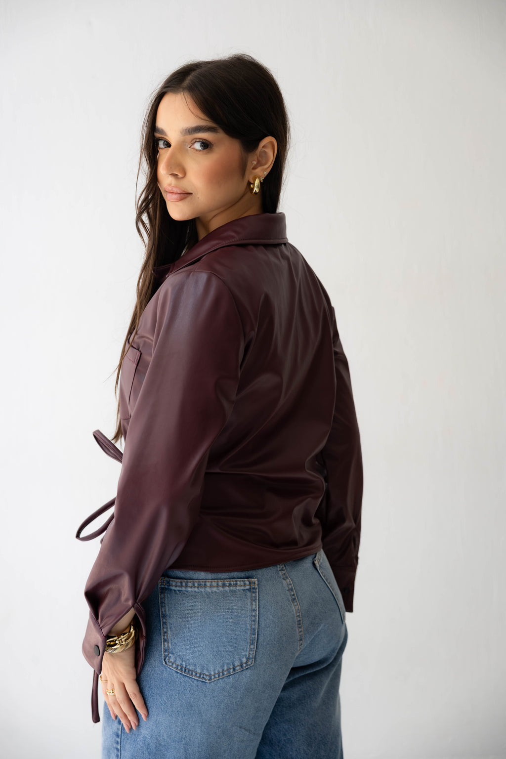 Wrap Leather Shirt burgundy