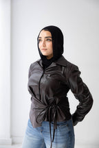 wrap leather shirt in brown