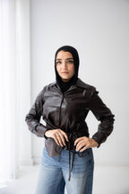 wrap leather shirt in brown