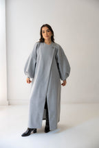 Luna Drape-Front Maxi Coat in grey