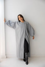 Luna Drape-Front Maxi Coat in grey