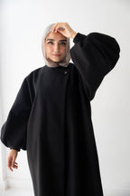 Luna Drape-Front Maxi Coat in black